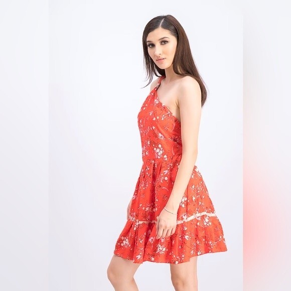 Free People All Mine Linen Blend Mini Dress in Cherry Combo NWT! sz L - Picture 7 of 15